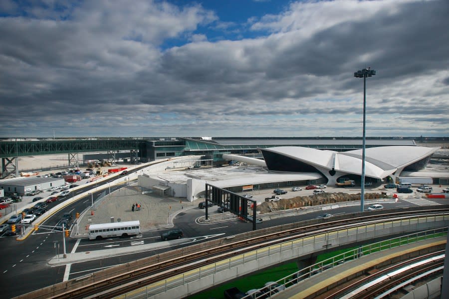 View of JFK Airport rideshare pickup area at Howard Beach AirTrain station