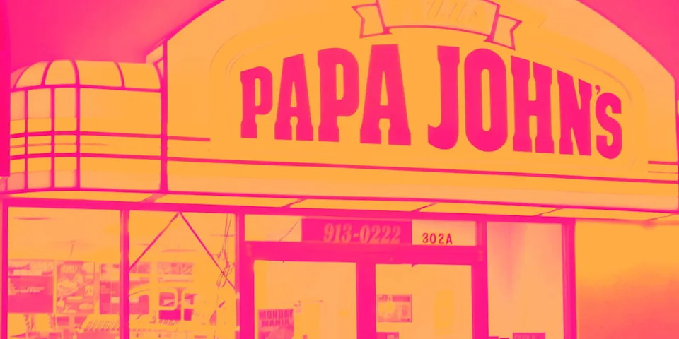 Papa John's pizza with fresh toppings and branding.