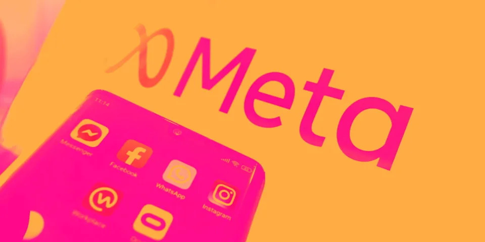 Meta logo at a technology trade show in 2025