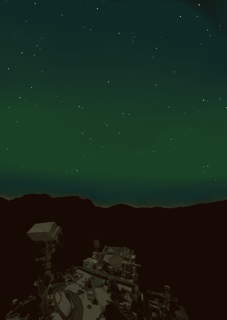 Aurora lights in the Martian sky as seen by Perseverance rover
