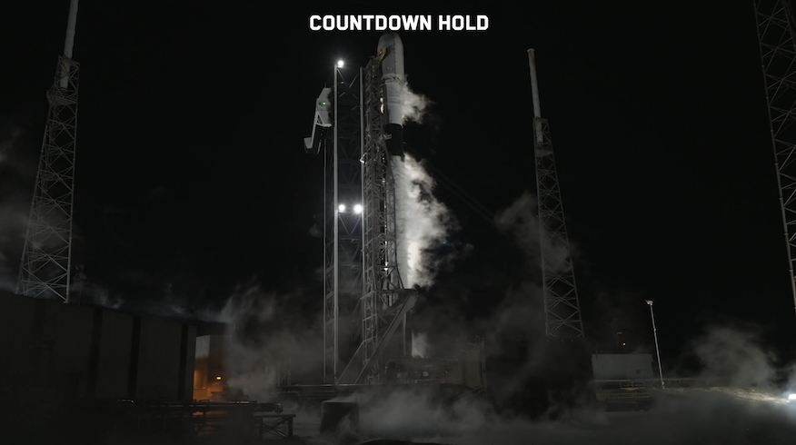 A SpaceX Falcon 9 rocket awaits launch at Cape Canaveral Space Force Station